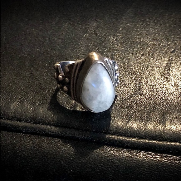 Acid Queen silver ring with moonstone teardrop, size 8.5 - Picture 1 of 4